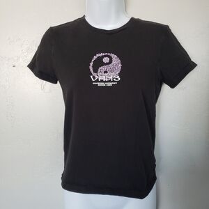 Vans Women's XS Black Short Sleeve Baby Tee Graphic Yin Yang Purple Peace Y2K 90